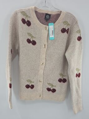 bobeau Cream Cardigan with Cherry Knit Motif